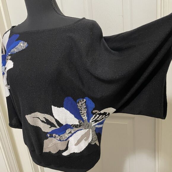 INC International Concepts Dolman Sleeve Sweater Black Sequin Women's Medium - Picture 4 of 10